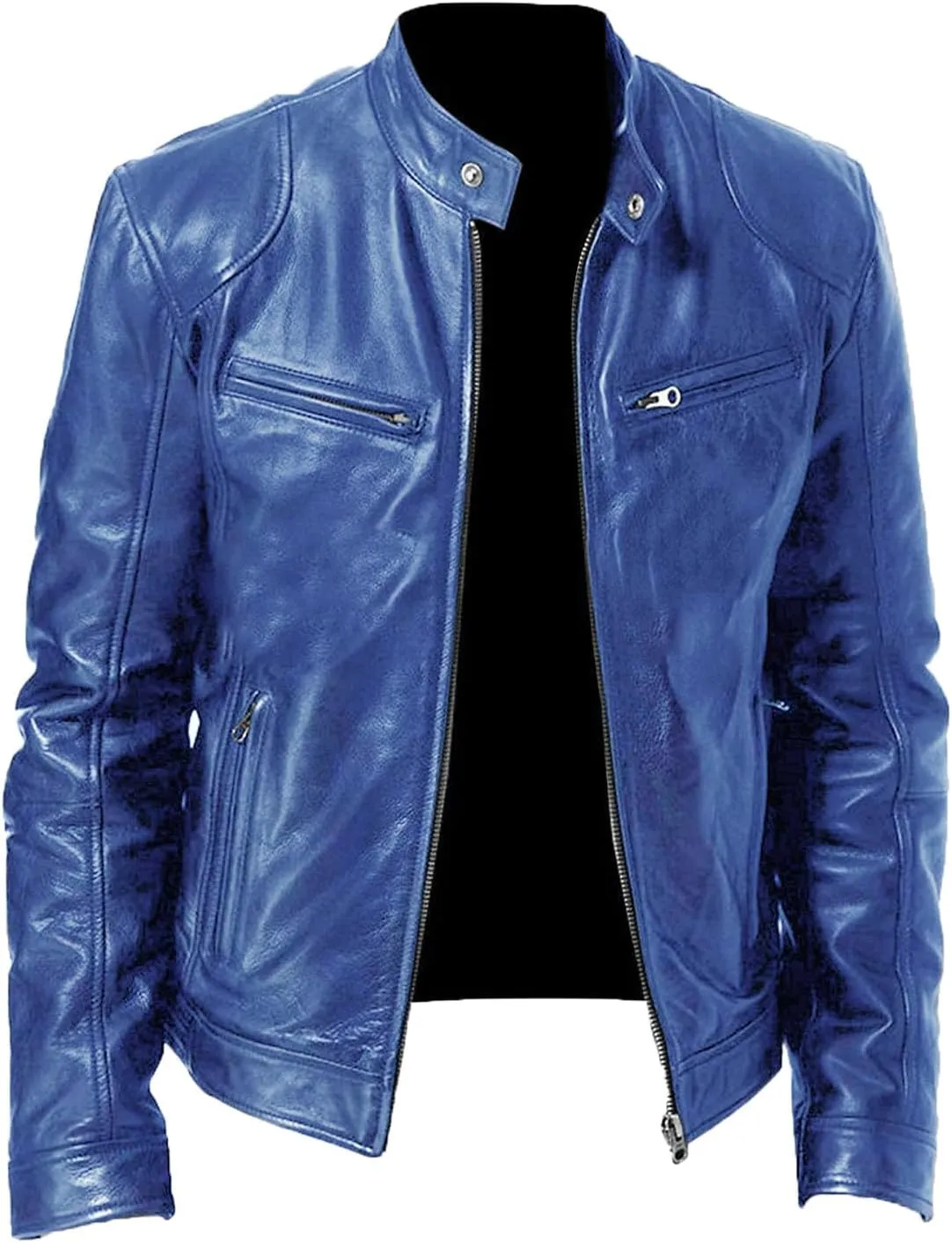 QWENTMTNTY Mens Faux Lambskin Leather Jacket Fashion Casual Pu Leather Motorcycle Jacket Zipper Moto Riding Biker Outerwear