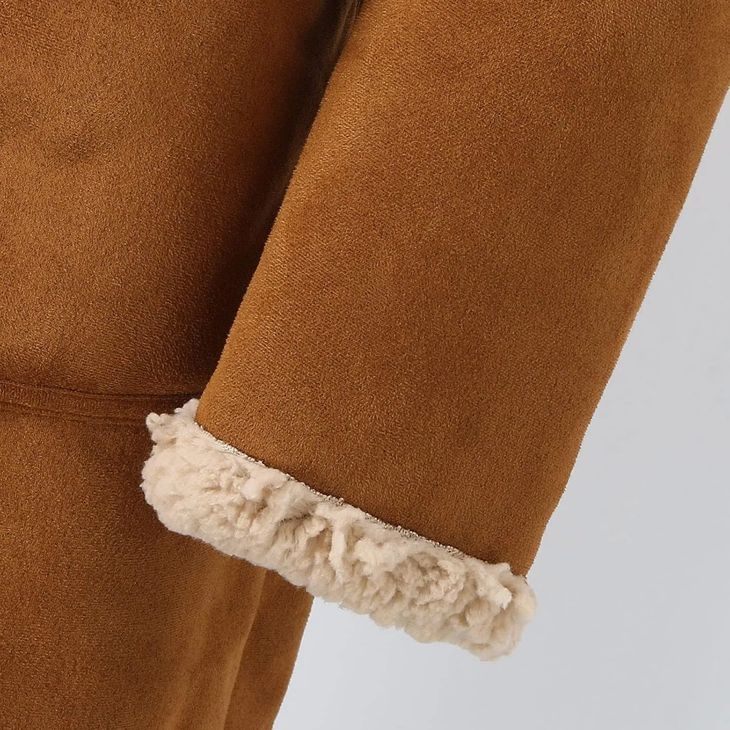 QWENTMTNTY Mens Faux Suede Sherpa Jacket Long Casual Winter Trench Coat Big and Tall Fur Collar Faux Shearling Thermal Coats