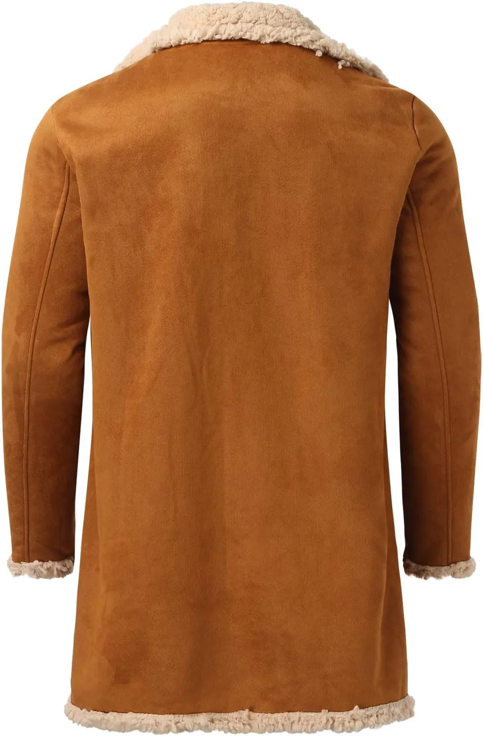 QWENTMTNTY Mens Faux Suede Sherpa Jacket Long Casual Winter Trench Coat Big and Tall Fur Collar Faux Shearling Thermal Coats