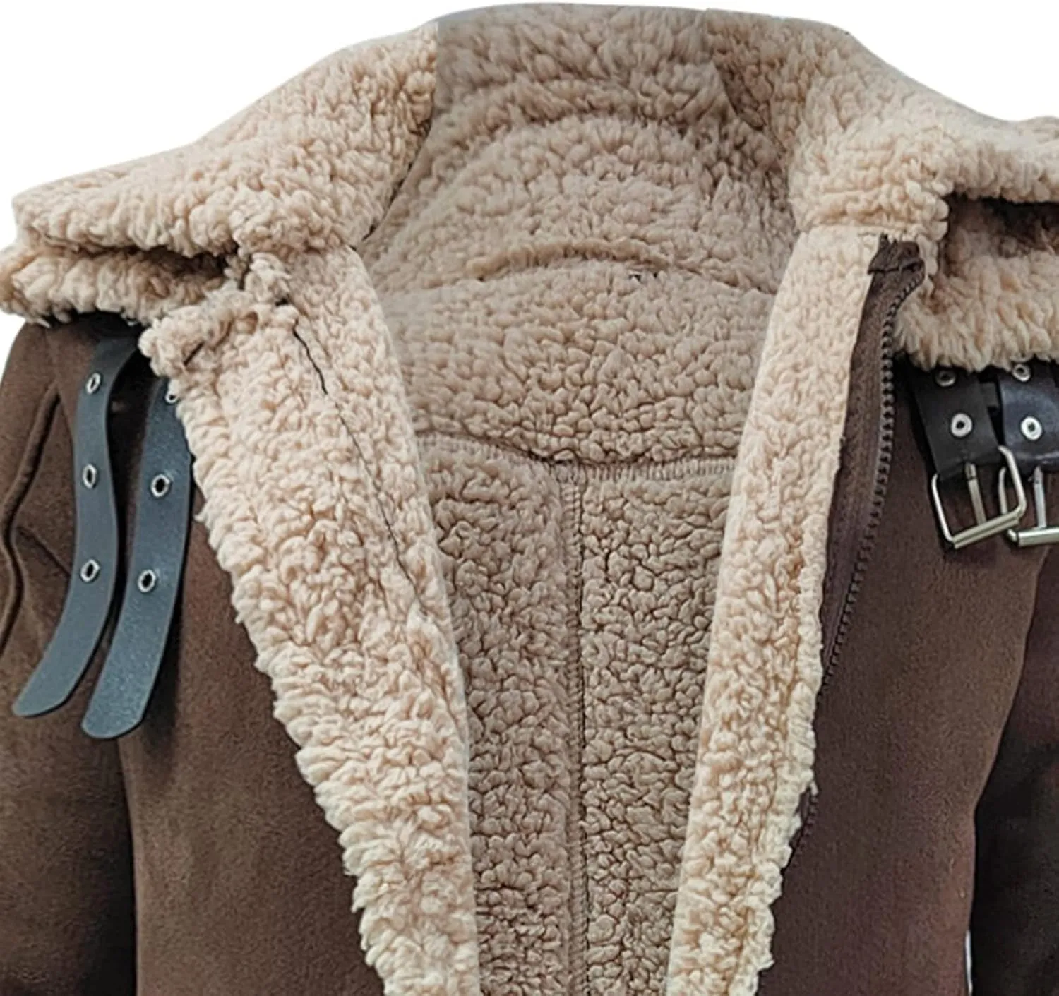 QWENTMTNTY Mens Leather Jacket Mid Length Sherpa Shearling Faux Leather Fur Coat Warm Winter Pu Leather Jacket Duster Coat