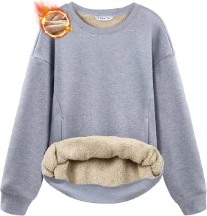 SANTINY Women's Fleece Sherpa Lined Sweatshirt Warm Winter Pullover Sweaters Cozy Thick Crewneck Sweatshirts with Pockets