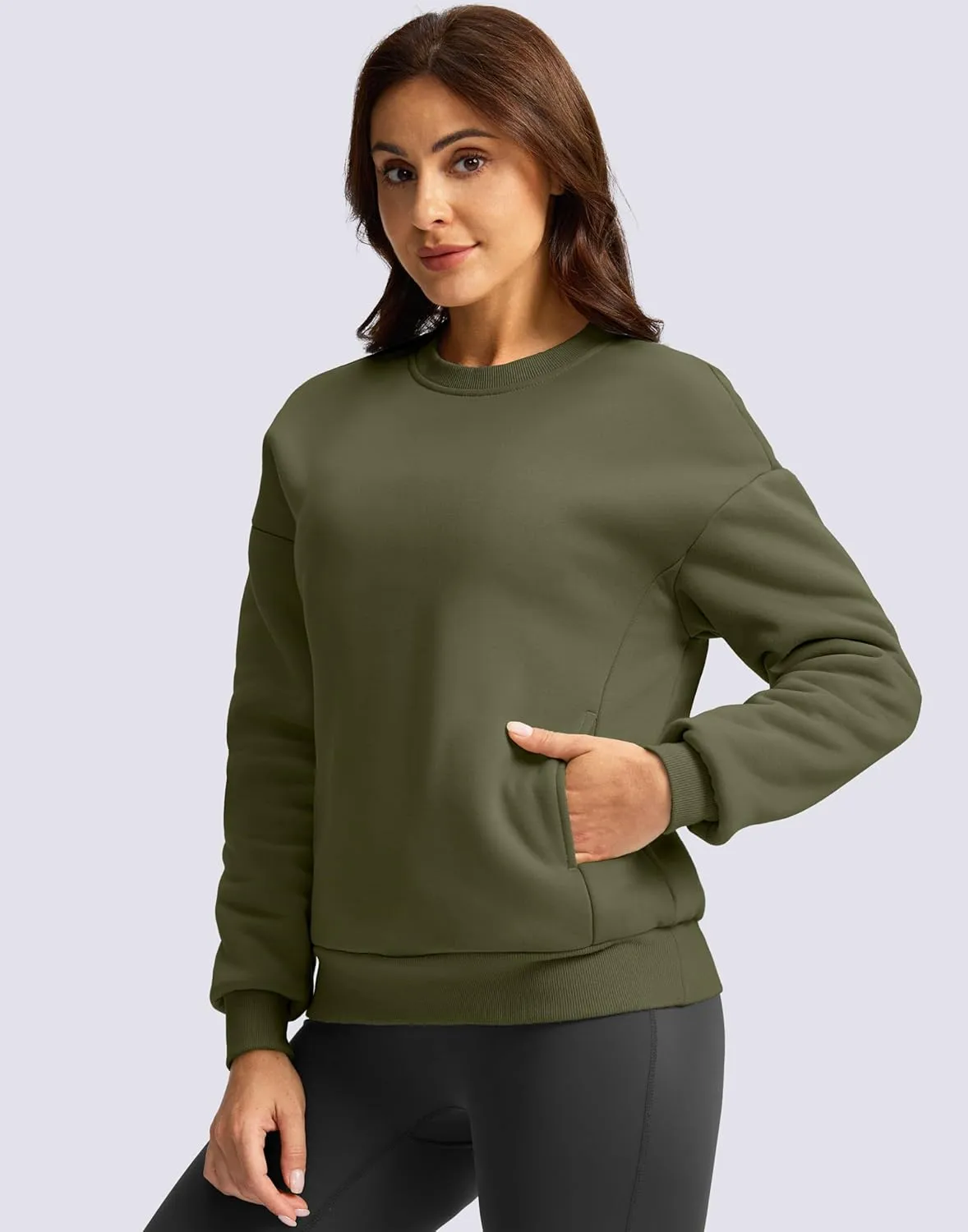 SANTINY Women's Fleece Sherpa Lined Sweatshirt Warm Winter Pullover Sweaters Cozy Thick Crewneck Sweatshirts with Pockets