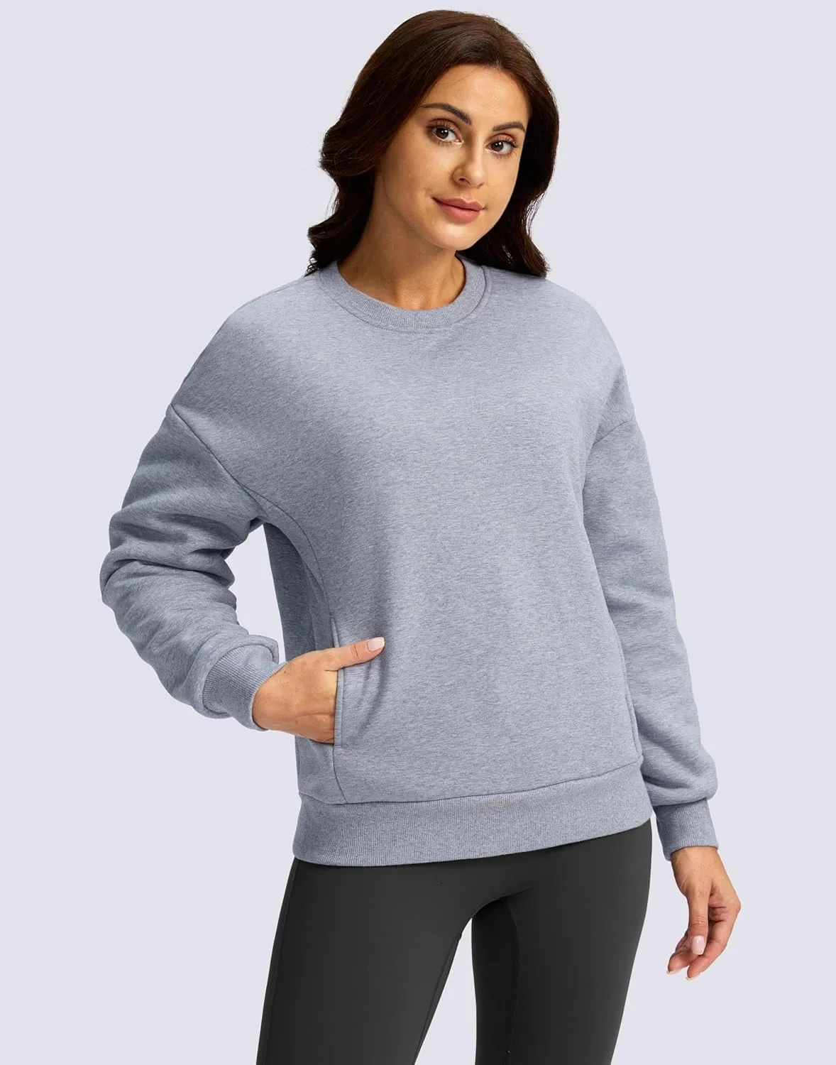 SANTINY Women's Fleece Sherpa Lined Sweatshirt Warm Winter Pullover Sweaters Cozy Thick Crewneck Sweatshirts with Pockets