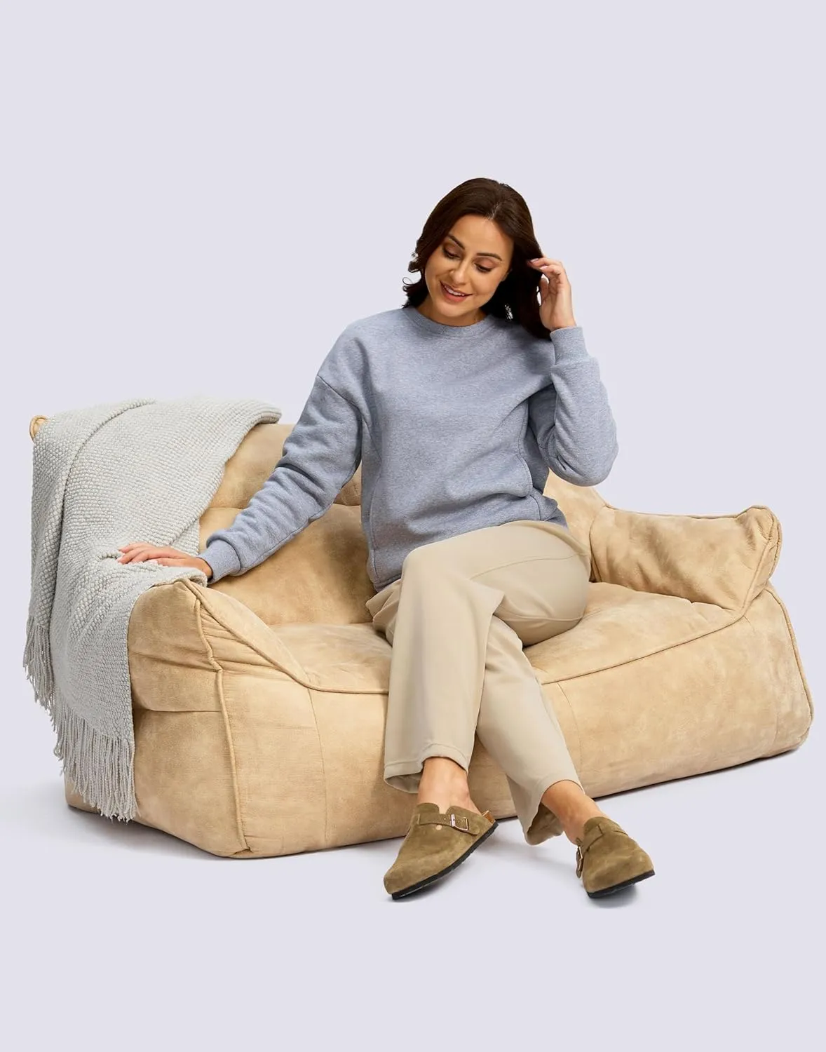 SANTINY Women's Fleece Sherpa Lined Sweatshirt Warm Winter Pullover Sweaters Cozy Thick Crewneck Sweatshirts with Pockets
