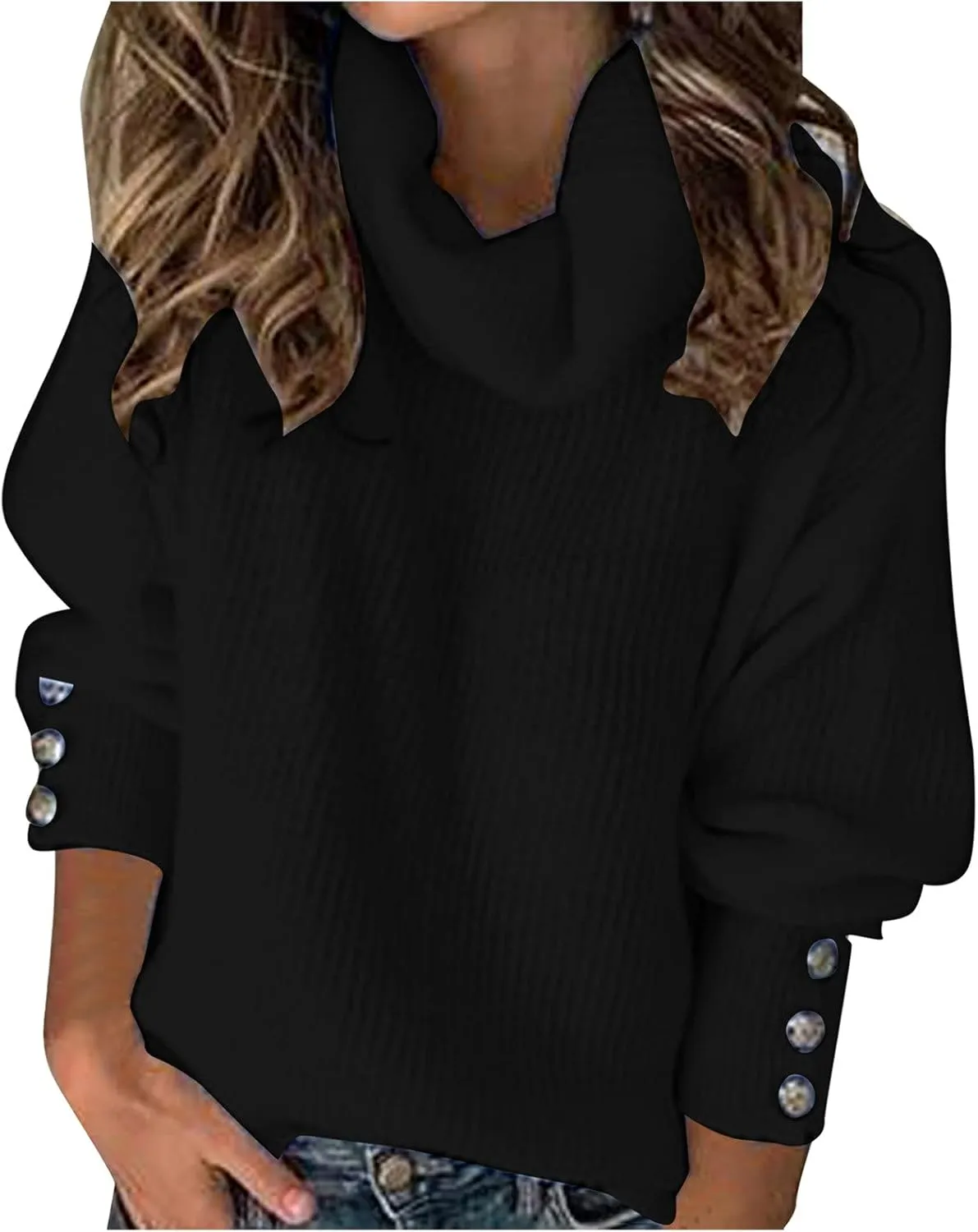 SHAOBGE Soft V Neck Sweater Fashionable Women's Bowknot Collar Solid Color Button Sleeve Knitted Casual Solid Color