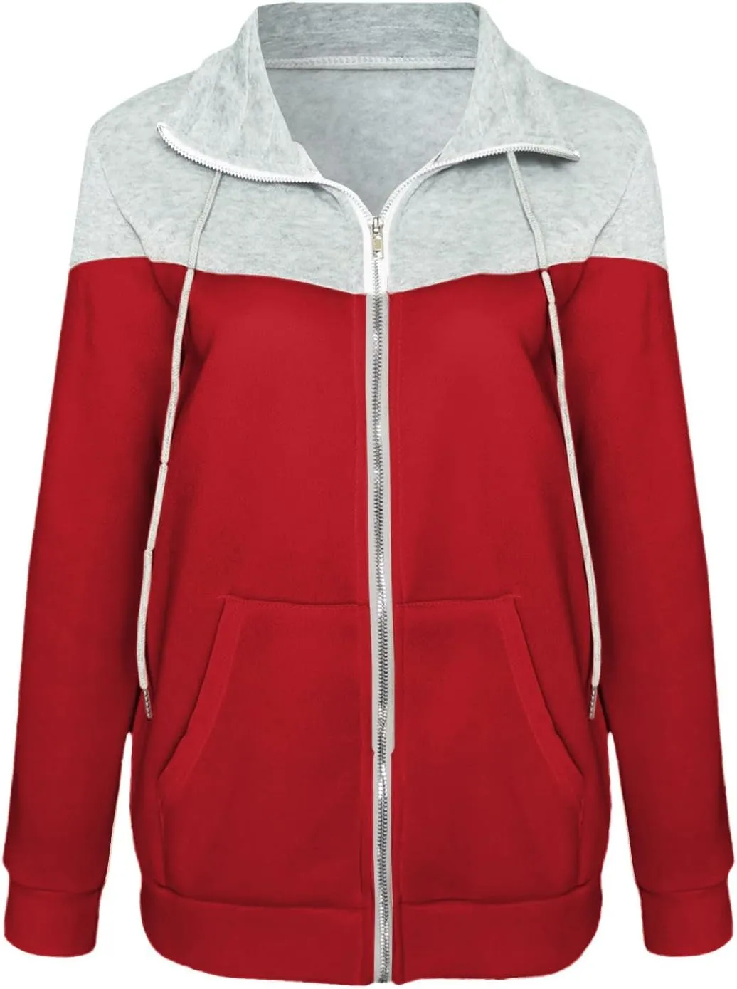 SHAOBGE Zip Sweatshirts for Women Womens Casual Solid Contrast Long Sleeve Zipper Coat Pocket Fleece Hoodie Women Zip up