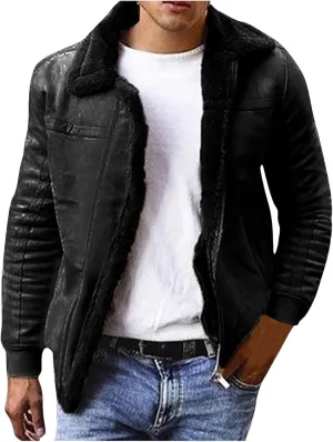 Sherpa Lined Jacket Men Faux Fur Zip Up Jacket Fleece Winter Coat Thick Bomber Jackets Thermal Warm Tops Outerwears