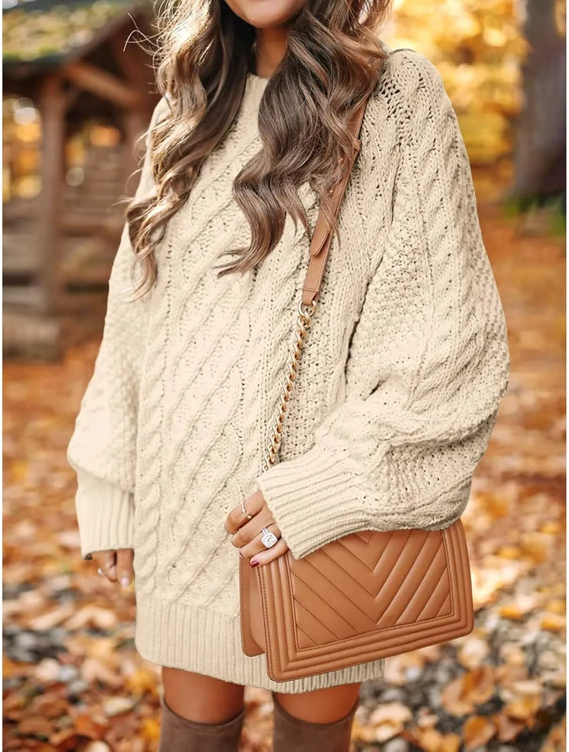 Short Sweater Dresses for Women 2023 Fall Oversized Chunky Pullover Sweaters Crewneck Cable Knit Chunky Sweaters