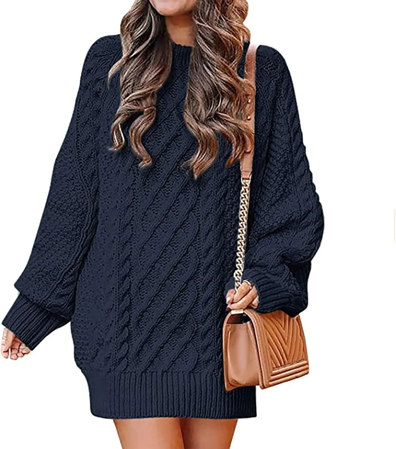 Short Sweater Dresses for Women 2023 Fall Oversized Chunky Pullover Sweaters Crewneck Cable Knit Chunky Sweaters