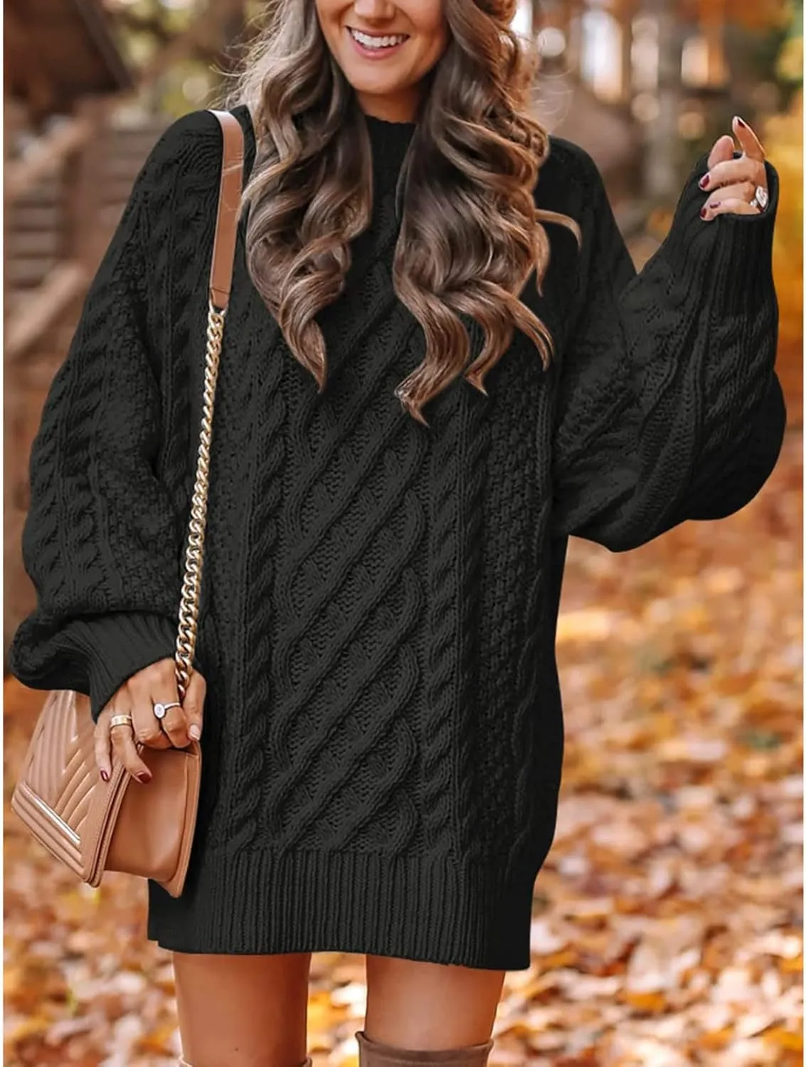 Short Sweater Dresses for Women 2023 Fall Oversized Chunky Pullover Sweaters Crewneck Cable Knit Chunky Sweaters