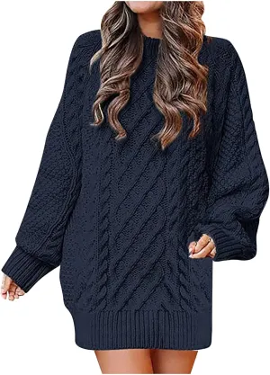 Short Sweater Dresses for Women 2023 Fall Oversized Chunky Pullover Sweaters Crewneck Cable Knit Chunky Sweaters