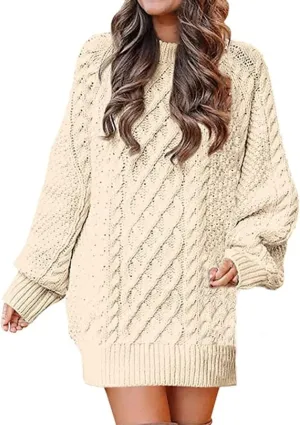 Short Sweater Dresses for Women 2023 Fall Oversized Chunky Pullover Sweaters Crewneck Cable Knit Chunky Sweaters