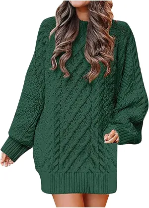 Short Sweater Dresses for Women 2023 Fall Oversized Chunky Pullover Sweaters Crewneck Cable Knit Chunky Sweaters