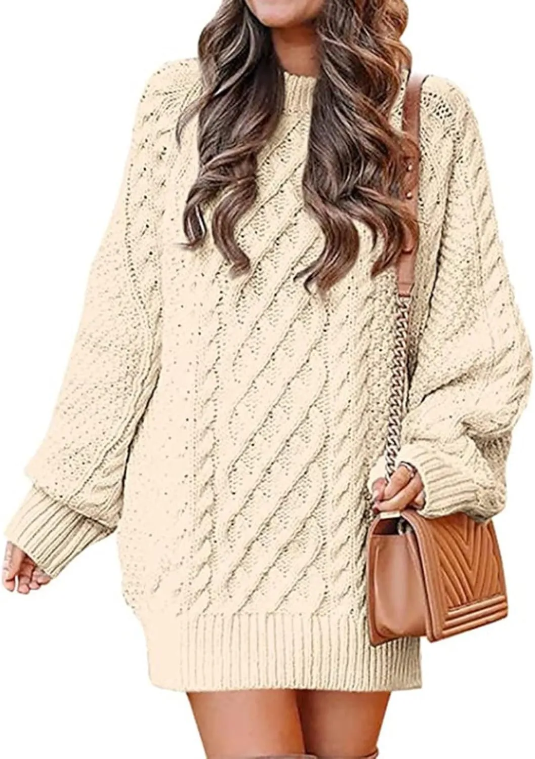 Short Sweater Dresses for Women 2023 Fall Oversized Chunky Pullover Sweaters Crewneck Cable Knit Chunky Sweaters