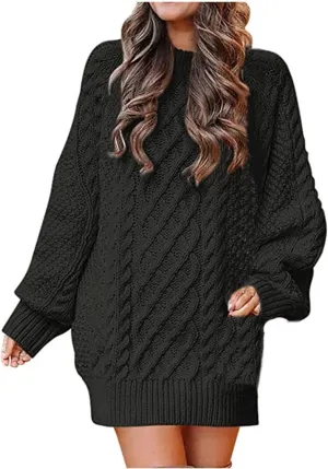 Short Sweater Dresses for Women 2023 Fall Oversized Chunky Pullover Sweaters Crewneck Cable Knit Chunky Sweaters