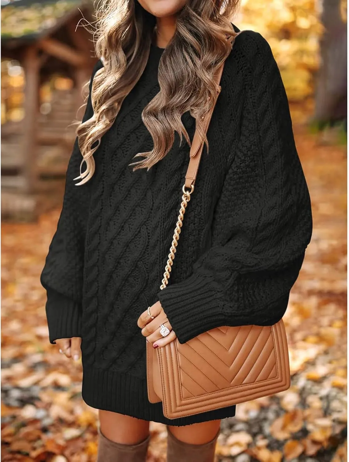 Short Sweater Dresses for Women 2023 Fall Oversized Chunky Pullover Sweaters Crewneck Cable Knit Chunky Sweaters