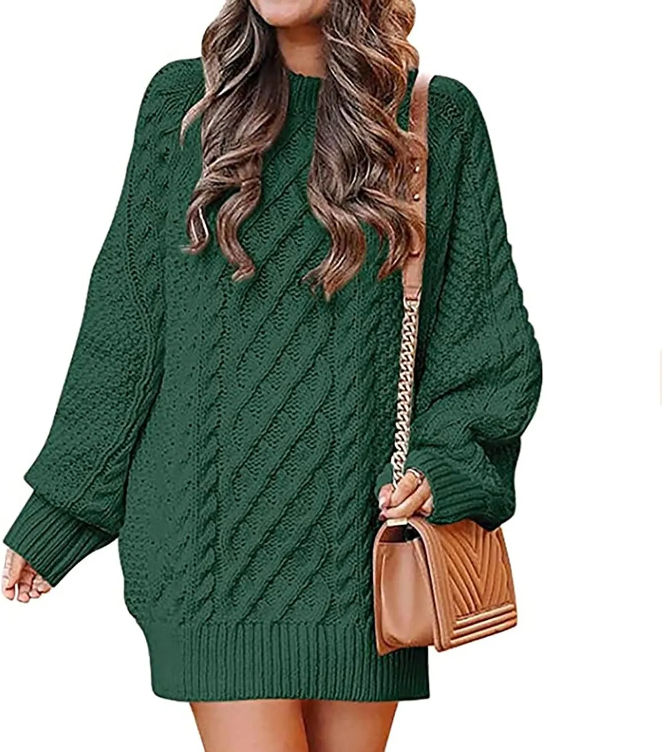 Short Sweater Dresses for Women 2023 Fall Oversized Chunky Pullover Sweaters Crewneck Cable Knit Chunky Sweaters