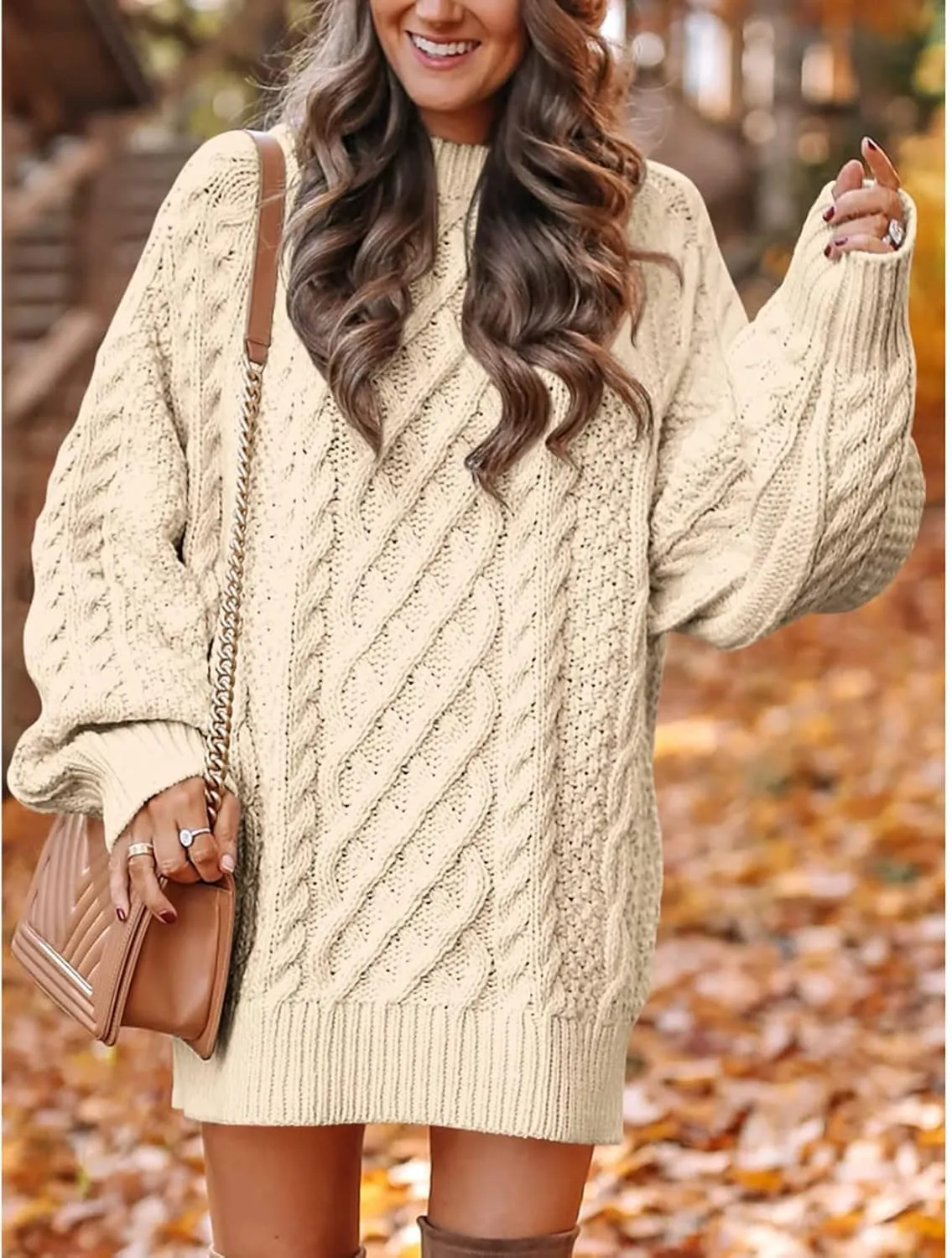 Short Sweater Dresses for Women 2023 Fall Oversized Chunky Pullover Sweaters Crewneck Cable Knit Chunky Sweaters