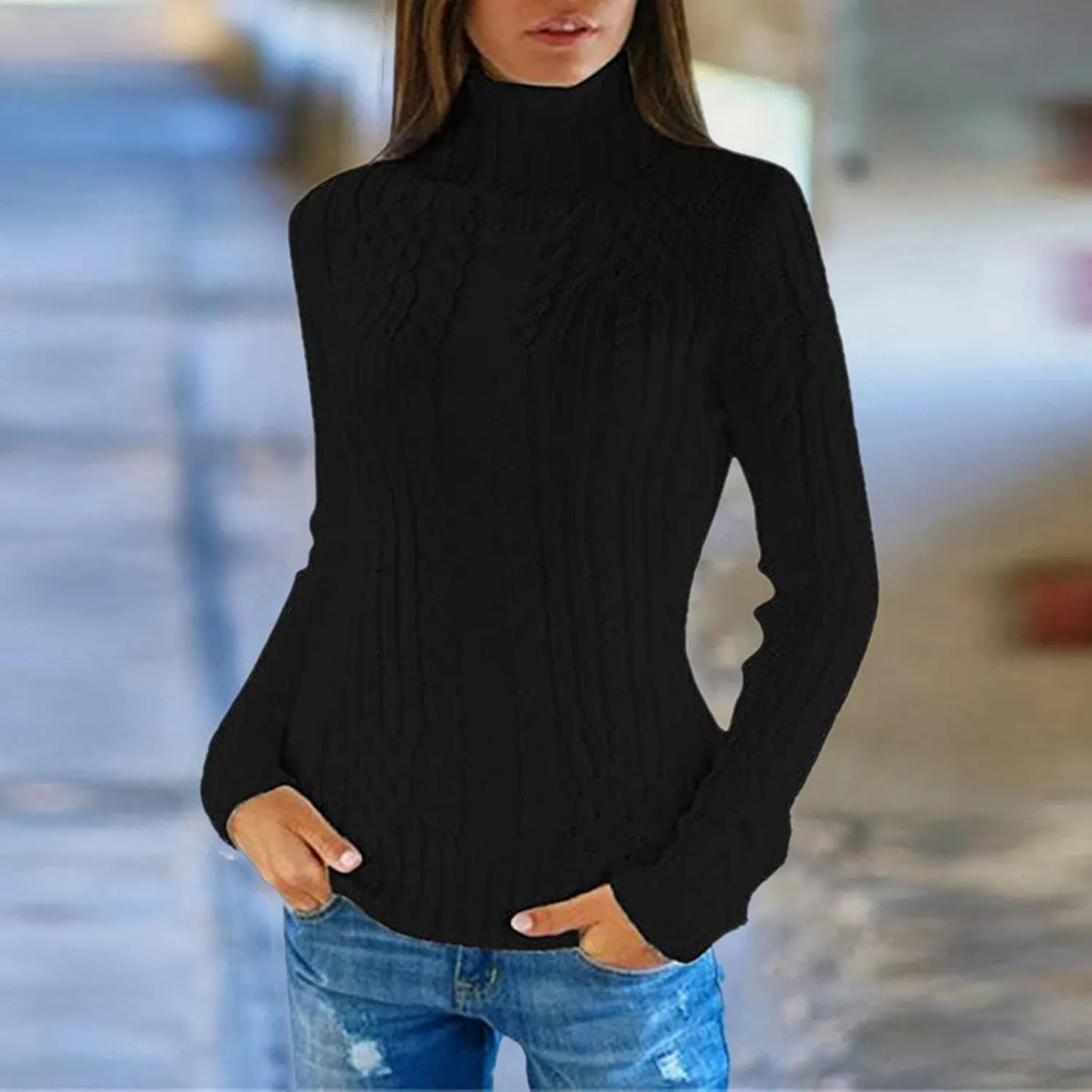 Slouchy Sweaters for Women Regular Turtleneck Long Sleeved Knitted Sweater Soft Oversized Sweaters for Women