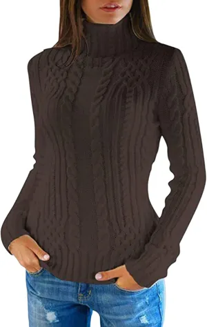 Slouchy Sweaters for Women Regular Turtleneck Long Sleeved Knitted Sweater Soft Oversized Sweaters for Women
