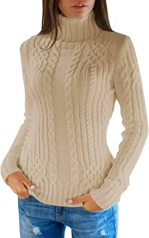 Slouchy Sweaters for Women Regular Turtleneck Long Sleeved Knitted Sweater Soft Oversized Sweaters for Women