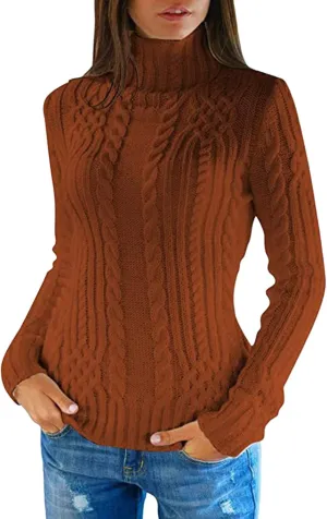 Slouchy Sweaters for Women Regular Turtleneck Long Sleeved Knitted Sweater Soft Oversized Sweaters for Women