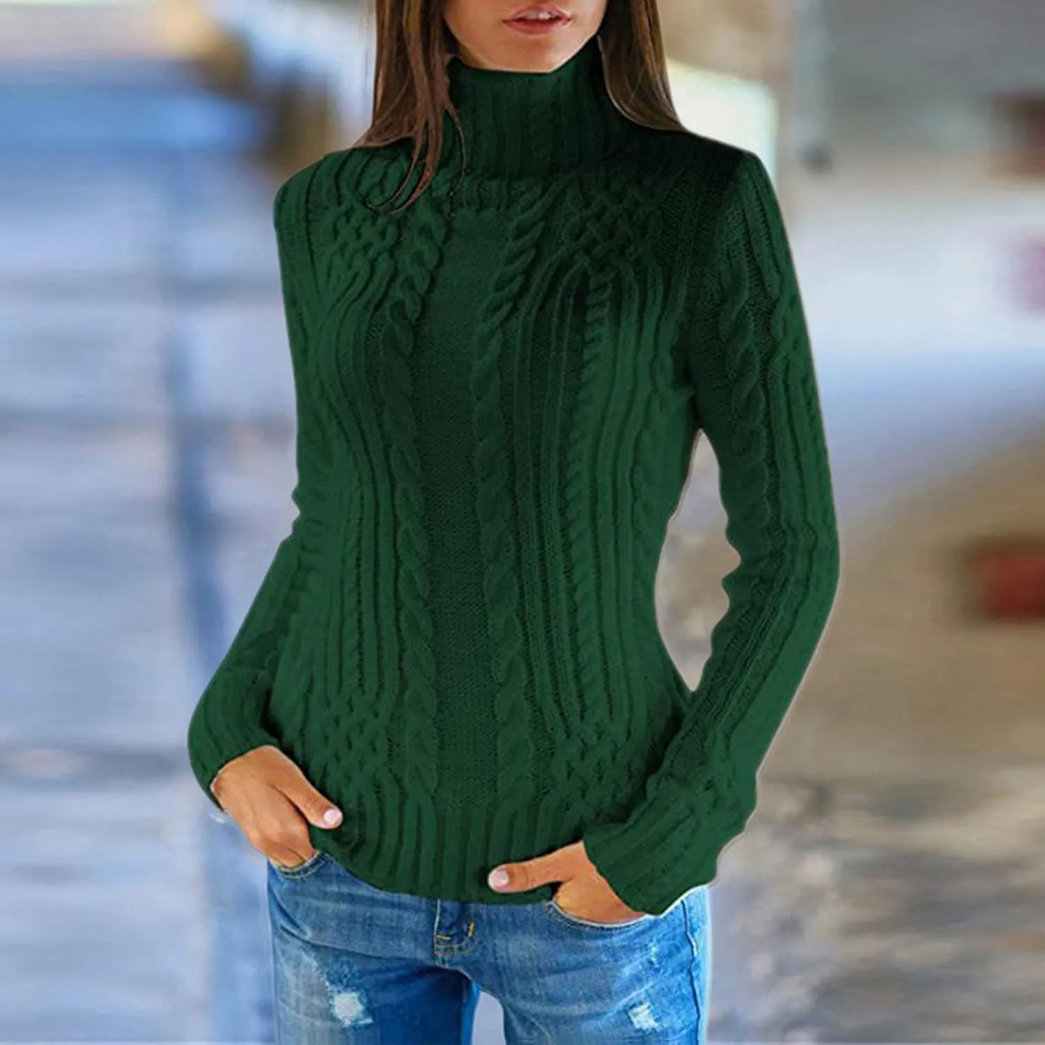 Slouchy Sweaters for Women Regular Turtleneck Long Sleeved Knitted Sweater Soft Oversized Sweaters for Women