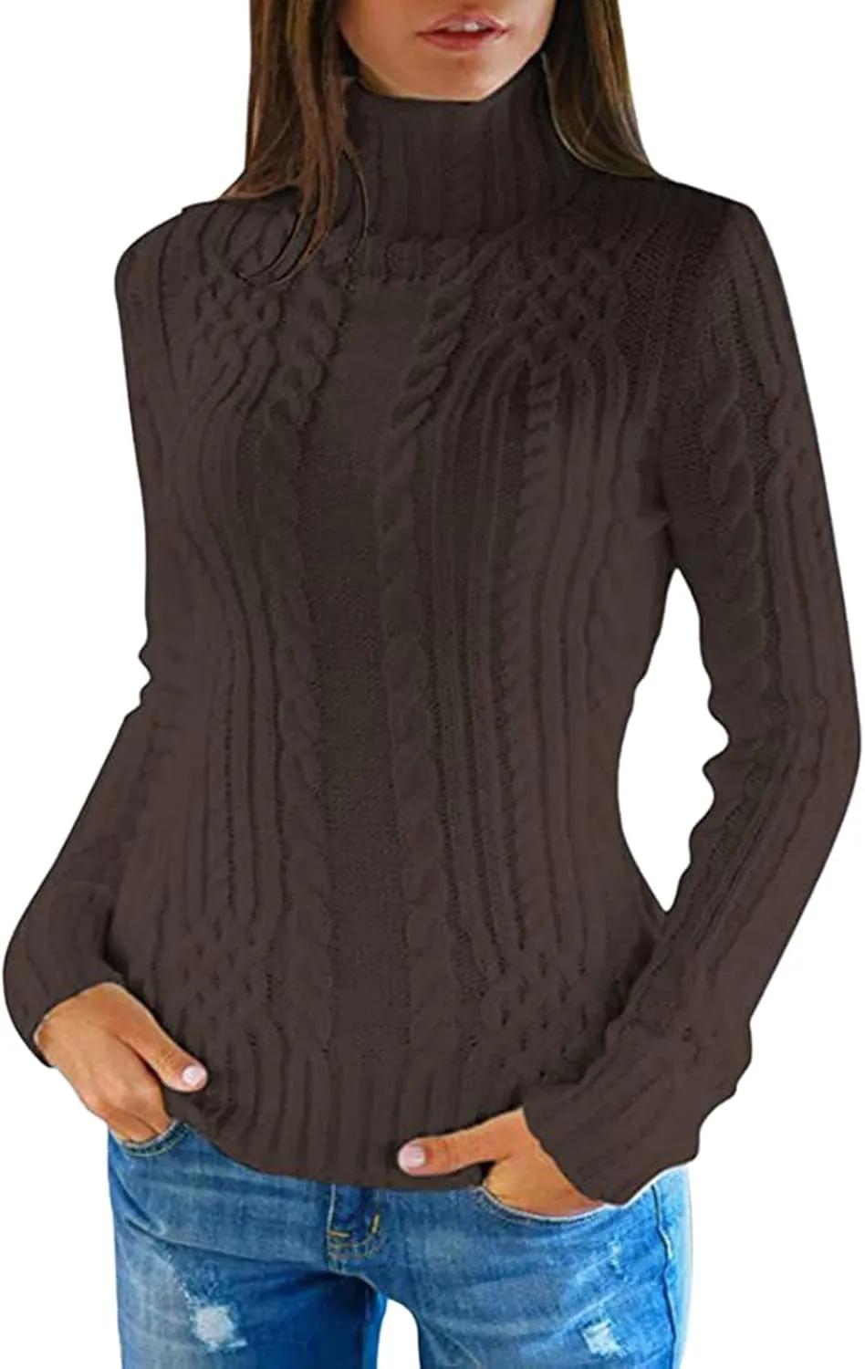 Slouchy Sweaters for Women Regular Turtleneck Long Sleeved Knitted Sweater Soft Oversized Sweaters for Women