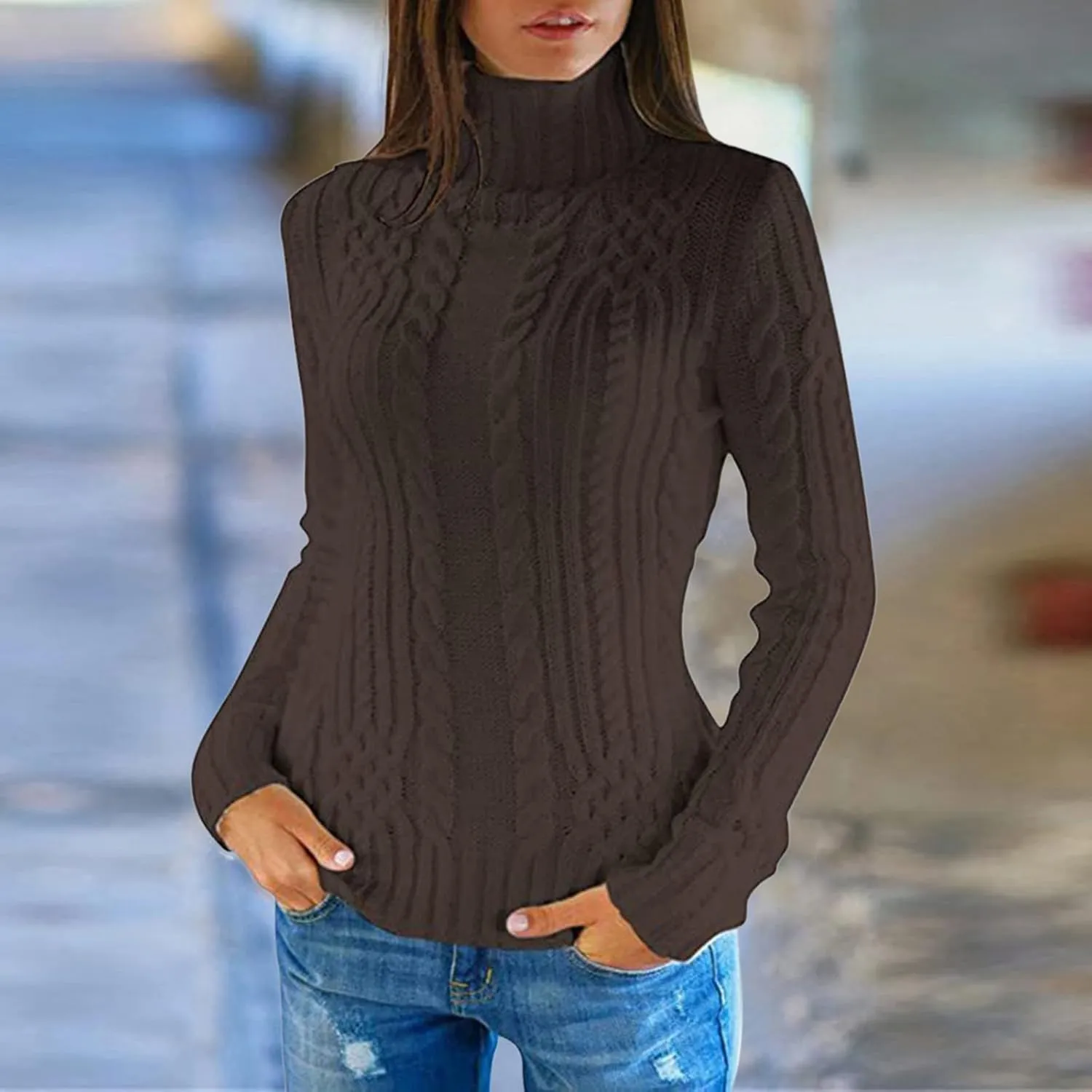 Slouchy Sweaters for Women Regular Turtleneck Long Sleeved Knitted Sweater Soft Oversized Sweaters for Women