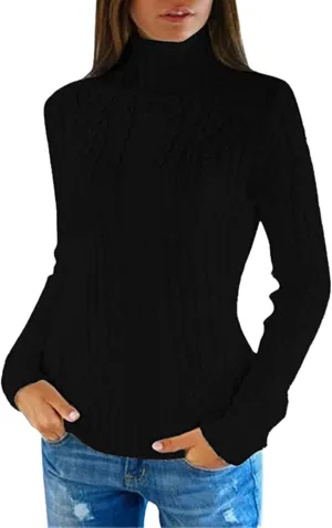Slouchy Sweaters for Women Regular Turtleneck Long Sleeved Knitted Sweater Soft Oversized Sweaters for Women