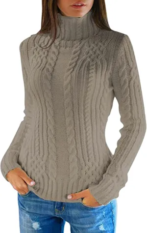 Slouchy Sweaters for Women Regular Turtleneck Long Sleeved Knitted Sweater Soft Oversized Sweaters for Women