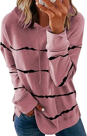 Striped Sweatshirt Women 2024 Long Sleeve Crewneck Pullover Shirts Loose Fit Tunic Tops Comfy Casual Fall Clothes