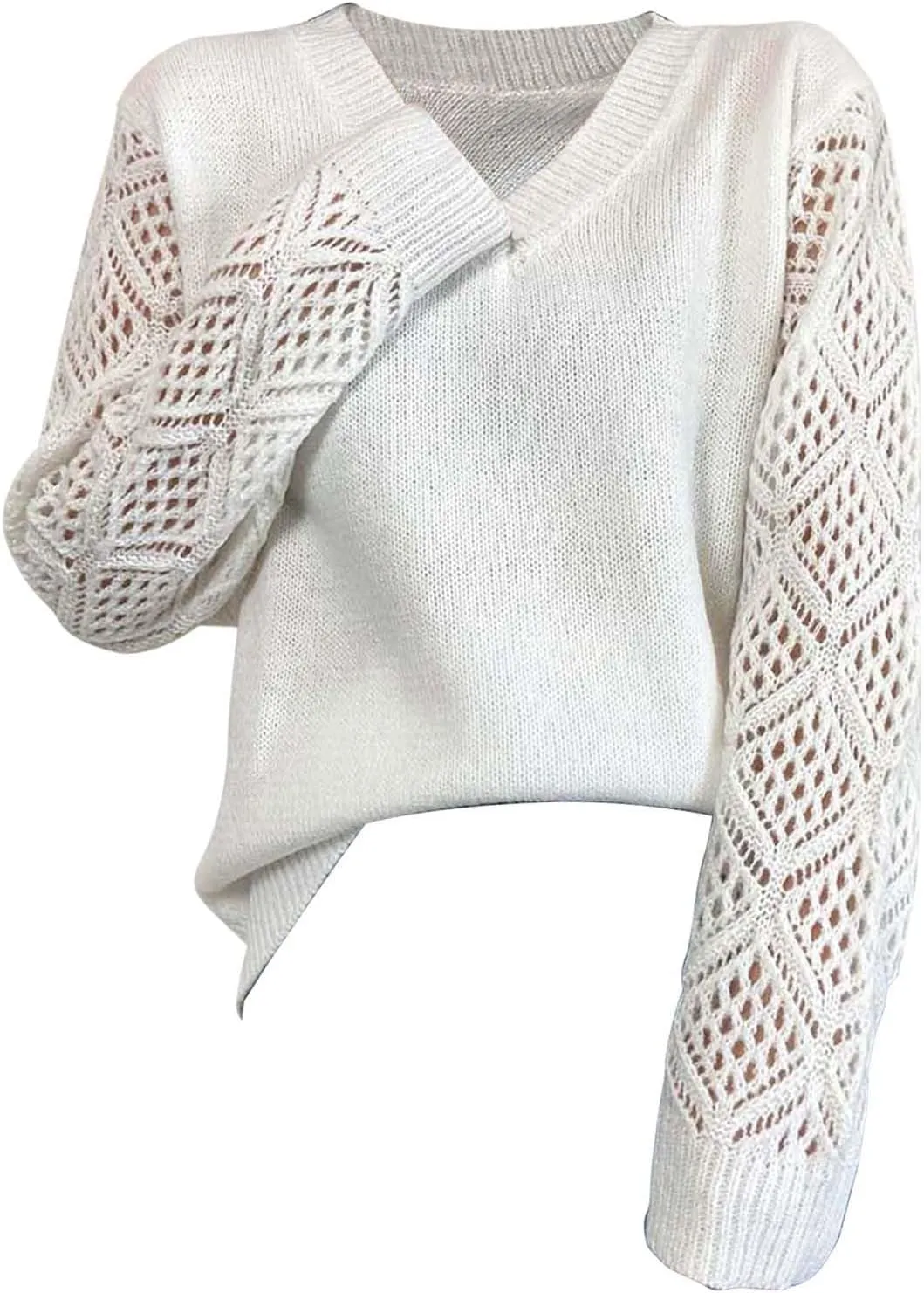 Sweater for Women Cable Knit Solid Color V Neck Long Sleeve Casual Soft Loose Fit Sweaters Tops
