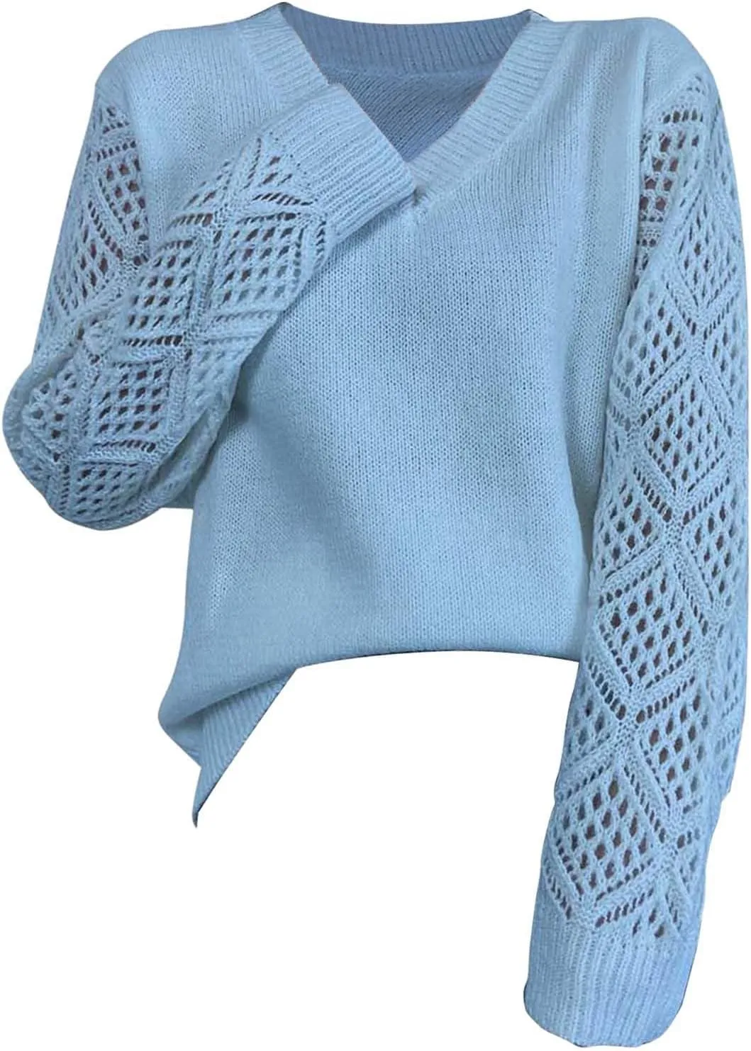 Sweater for Women Cable Knit Solid Color V Neck Long Sleeve Casual Soft Loose Fit Sweaters Tops