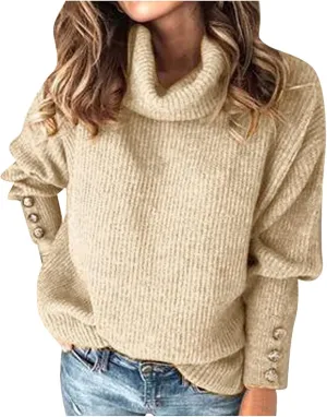 Sweaters for Women Trendy 2023 Fall Fashion Knitted Tops Plus Size Long Sleeve High Neck Pullover Sweaters