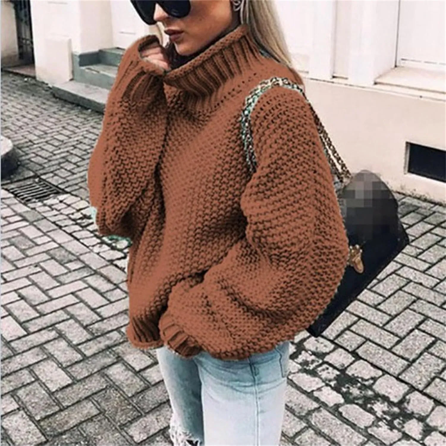 Sweaters for Women Turtleneck Fall Winter Chunky Knit Casual Oversized Bell Sleeve Basic Trendy Pullover Top 2024