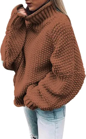 Sweaters for Women Turtleneck Fall Winter Chunky Knit Casual Oversized Bell Sleeve Basic Trendy Pullover Top 2024
