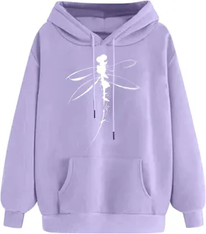 Sweatshirt for Women Funny Print Graphic Solid Drawstring Hoodies Loose Fit Soft Long Sleeve Outfit Tops with Pocket