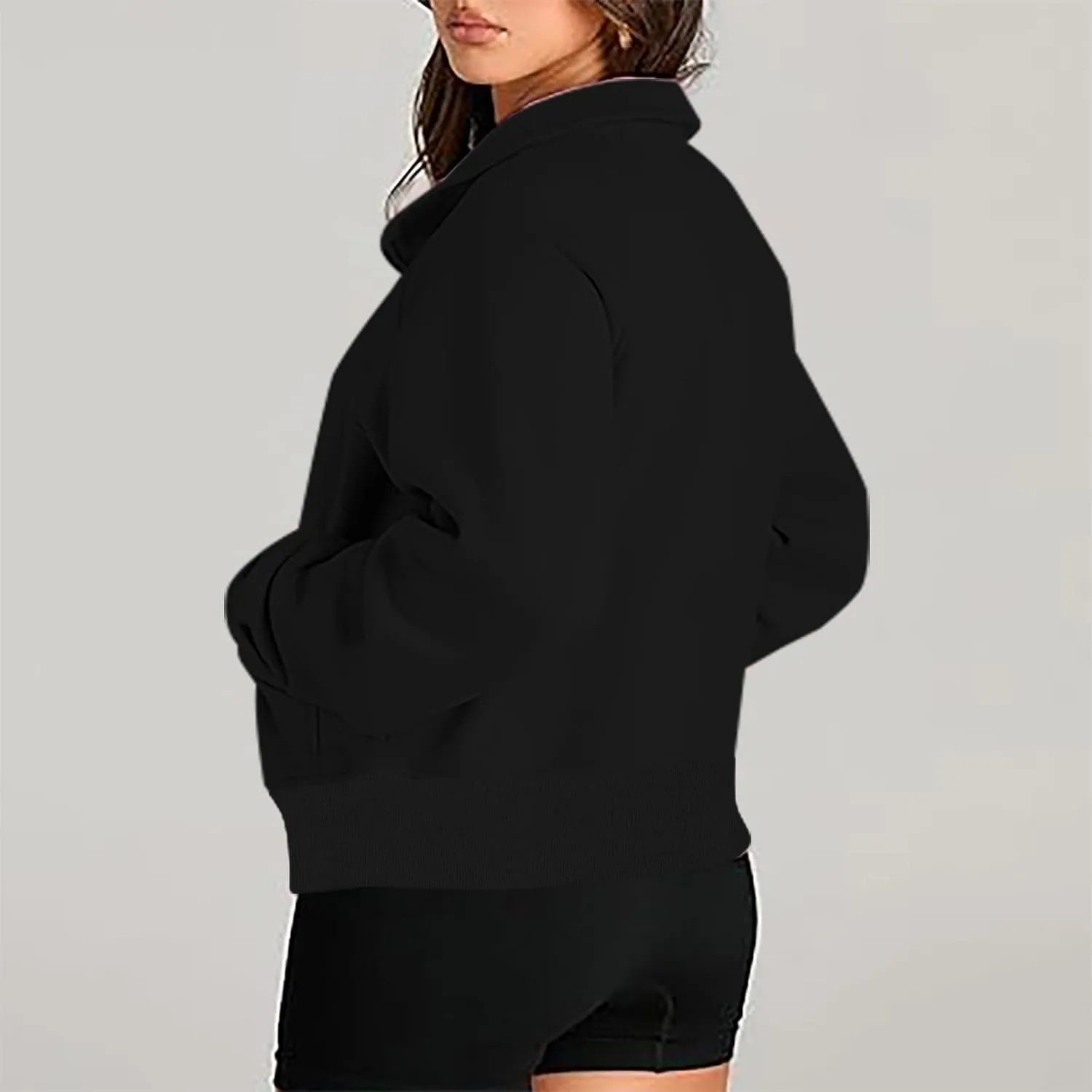 Sweatshirt For Women Half Zip Cropped Pullover With Thumb Hole Fleece Quarter Zipper Hoodies Oversized Sweatshirts