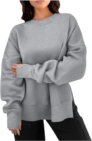 Sweatshirts for Women Oversized Long Sleeve Fleece Crewneck No Hood Casual Top Fall Fashion Outfits Clothes 2024