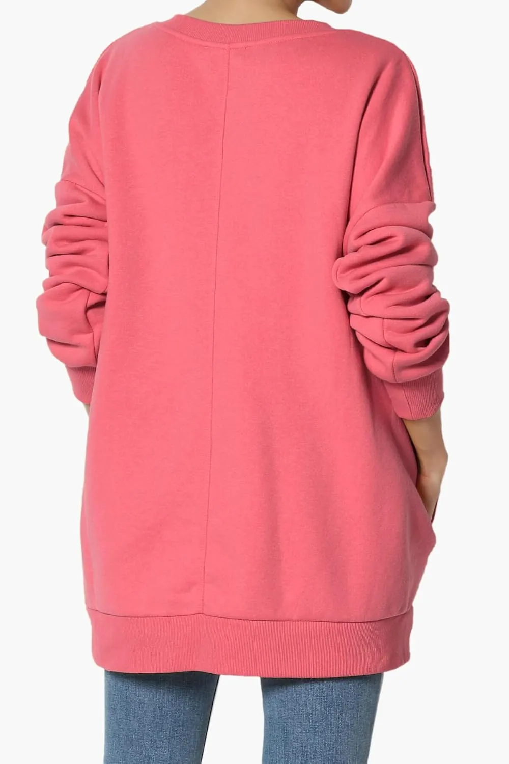 TheMogan Women's Casual Cozy Oversized V-Neck Pocket Fleece Pullover Sweatshirts