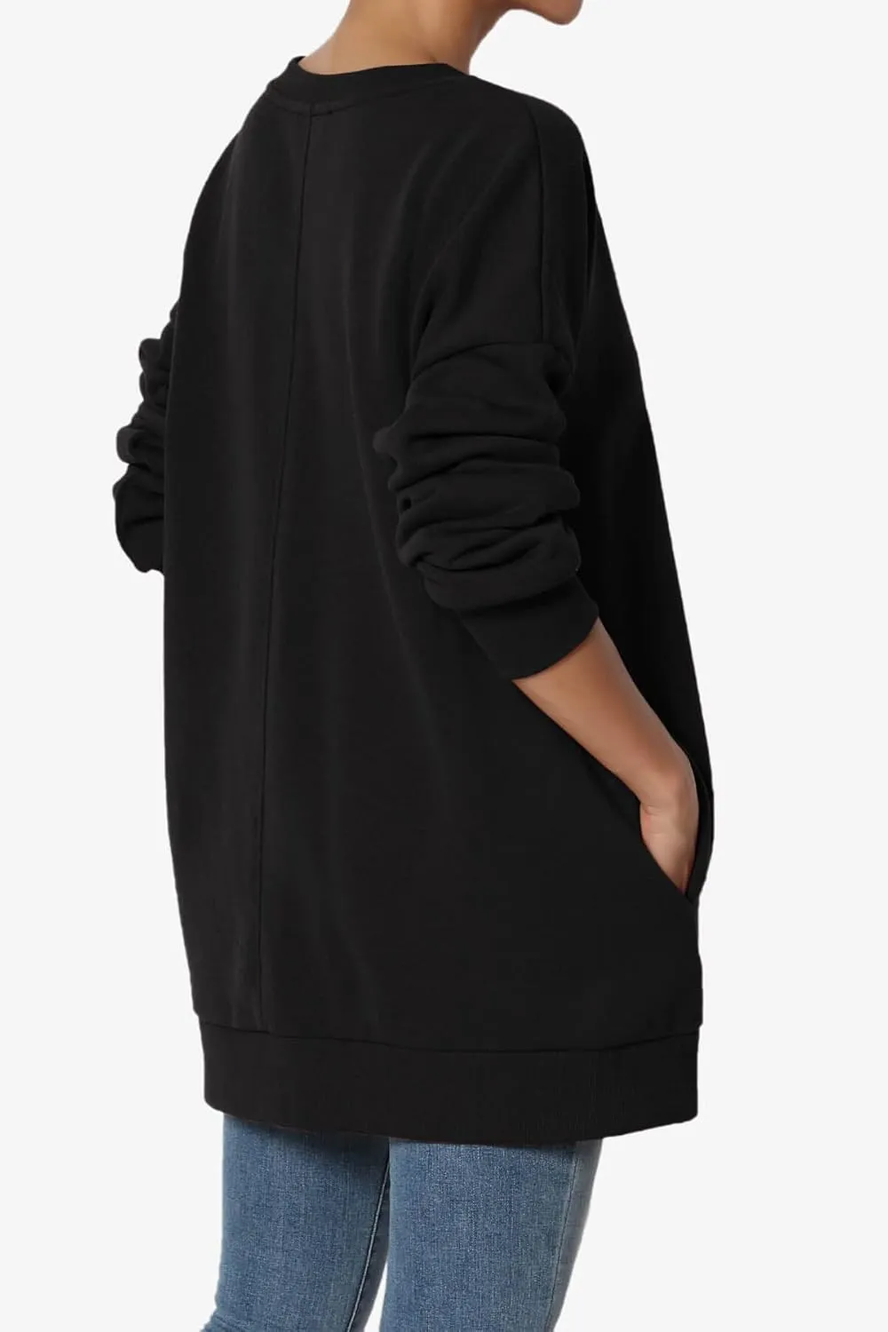 TheMogan Women's Casual Cozy Oversized V-Neck Pocket Fleece Pullover Sweatshirts