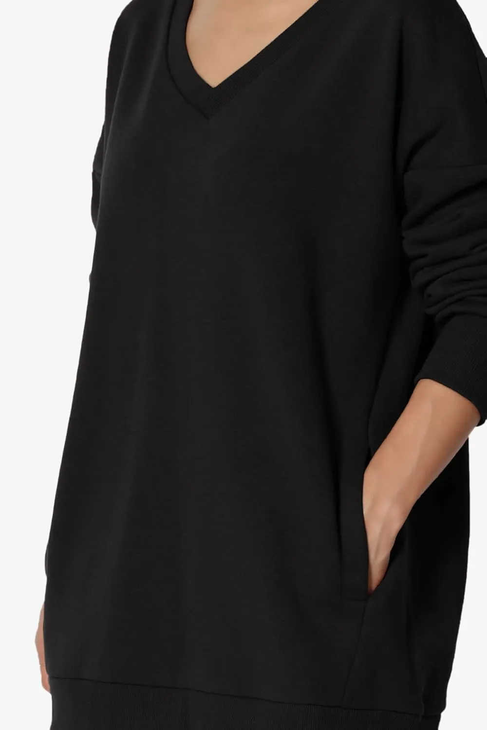 TheMogan Women's Casual Cozy Oversized V-Neck Pocket Fleece Pullover Sweatshirts
