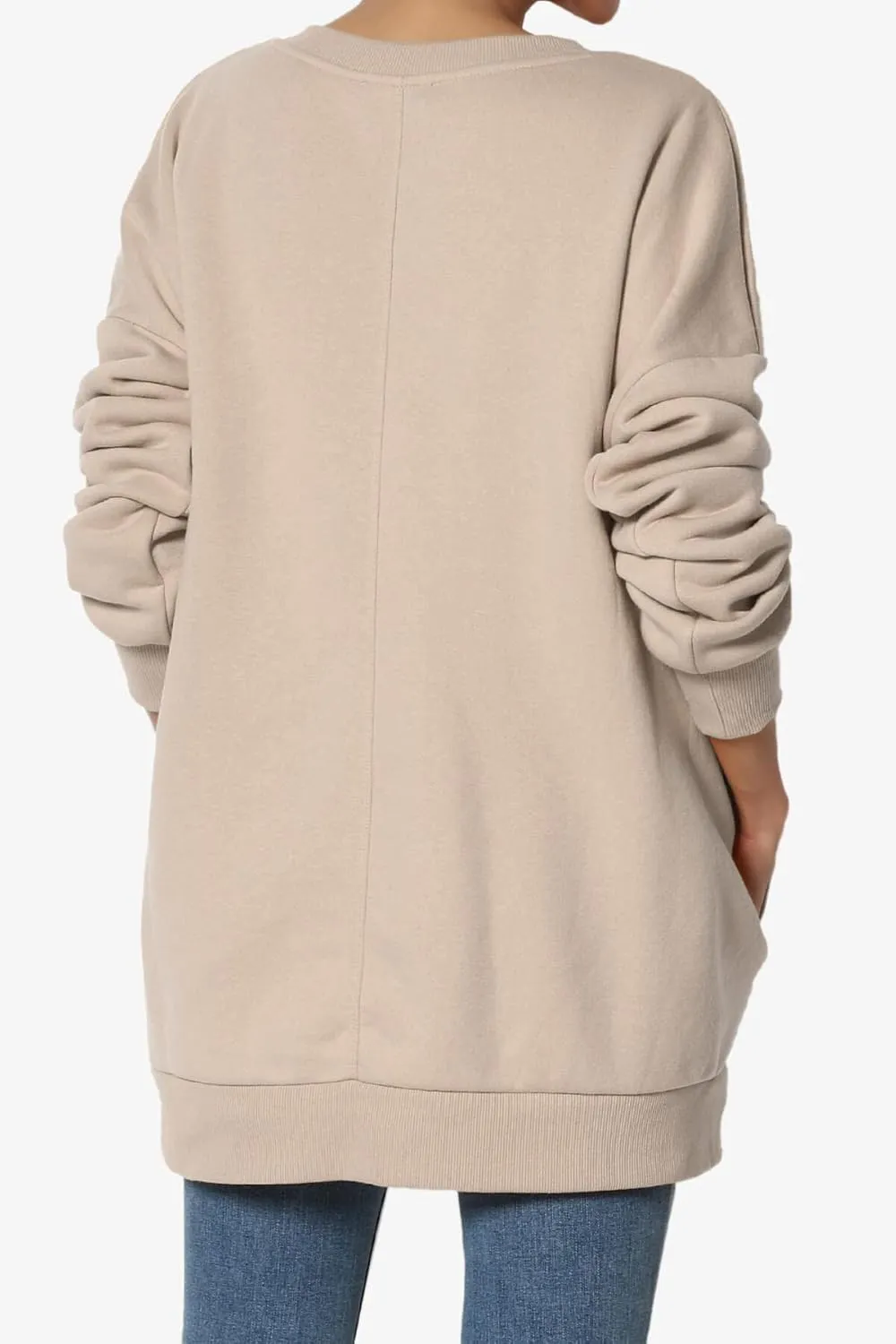TheMogan Women's Casual Cozy Oversized V-Neck Pocket Fleece Pullover Sweatshirts