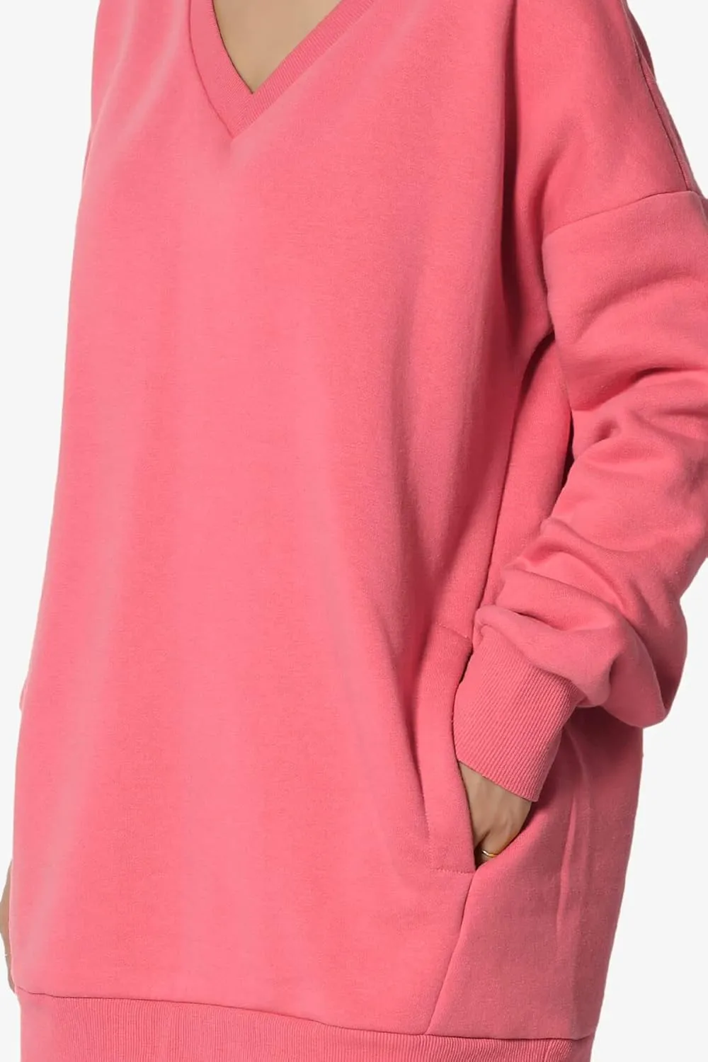 TheMogan Women's Casual Cozy Oversized V-Neck Pocket Fleece Pullover Sweatshirts