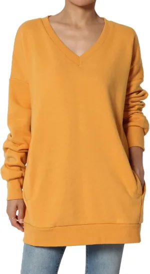 TheMogan Women's Casual Cozy Oversized V-Neck Pocket Fleece Pullover Sweatshirts