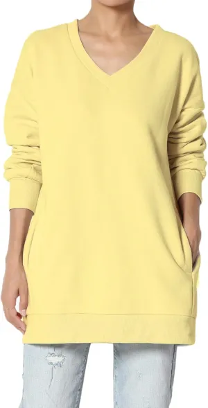 TheMogan Women's Casual Cozy Oversized V-Neck Pocket Fleece Pullover Sweatshirts