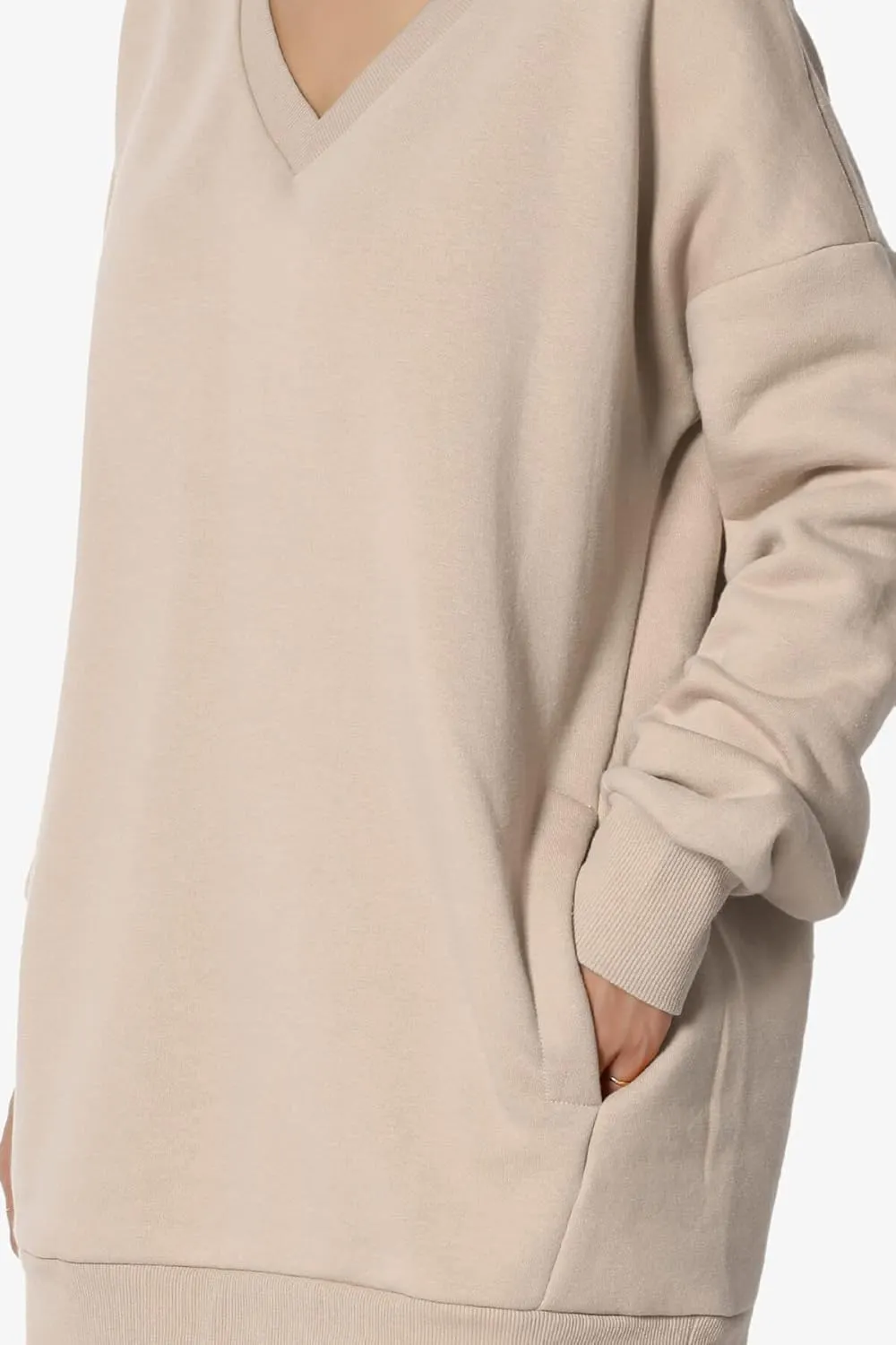 TheMogan Women's Casual Cozy Oversized V-Neck Pocket Fleece Pullover Sweatshirts