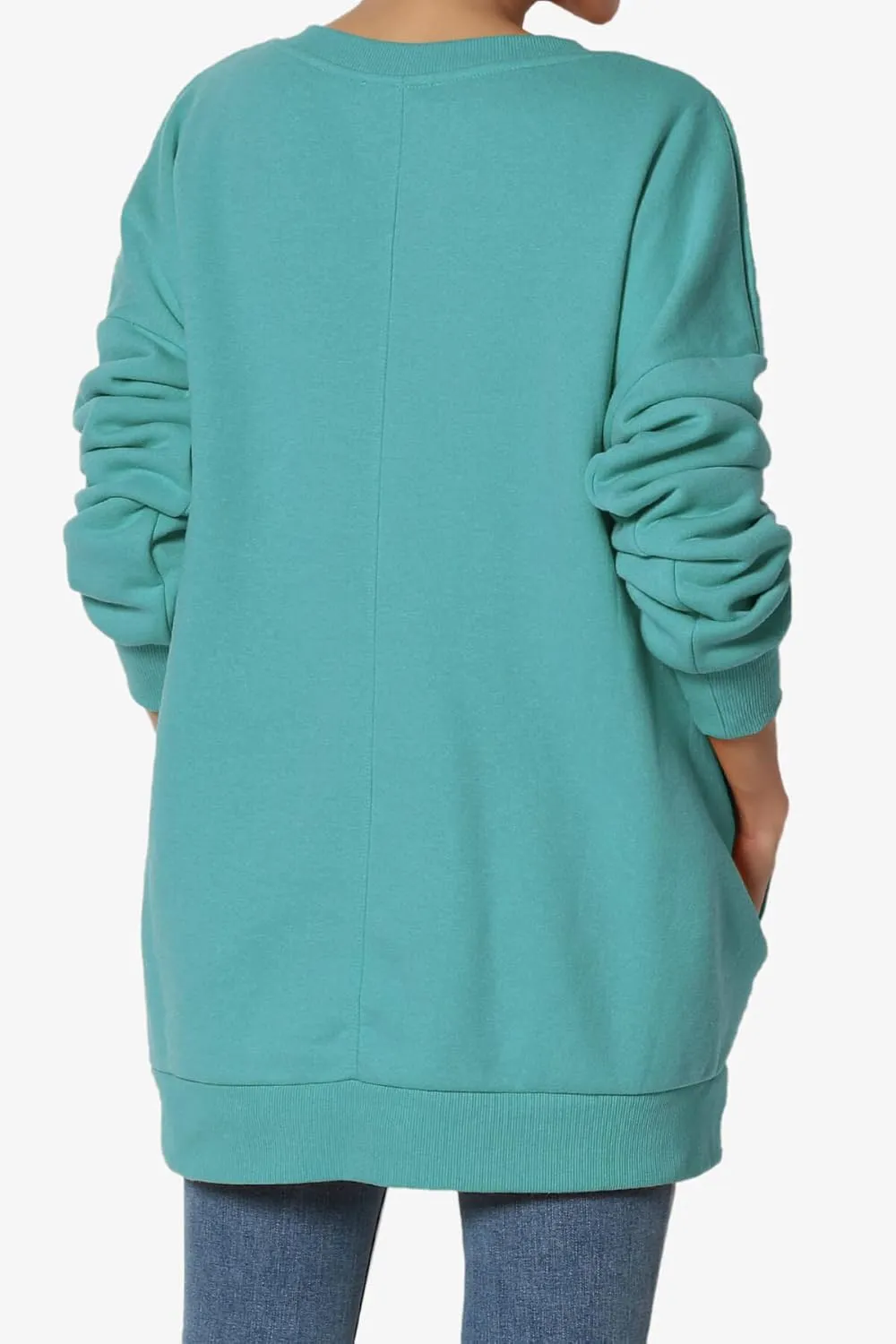 TheMogan Women's Casual Cozy Oversized V-Neck Pocket Fleece Pullover Sweatshirts