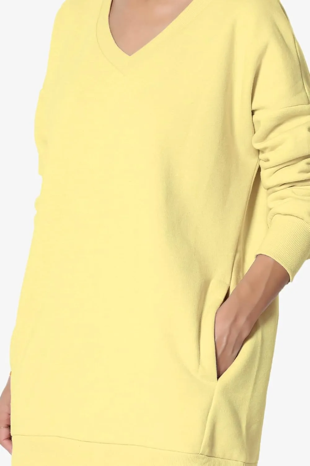 TheMogan Women's Casual Cozy Oversized V-Neck Pocket Fleece Pullover Sweatshirts